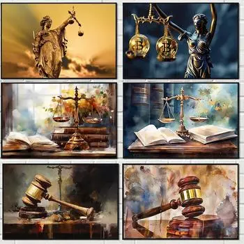 Vintage Style Law Scales Justice Judicial Symbol Poster Canvas Painting Wall Art Pictures Lawyer Office Home Decor 21cm30cm NoFrame