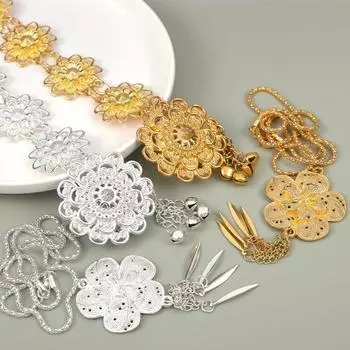 Vintage The Songkran Festival Accessory Metal Dance Dress Belt Chains Gift gold-necklace