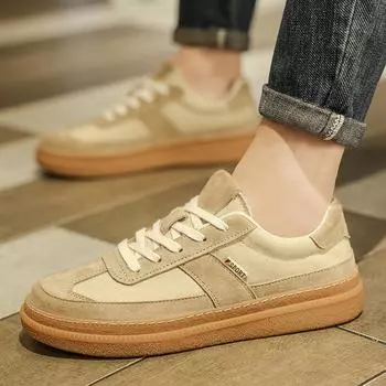 Vintage Thick Soled Shoes Men s Leather Casual Shoes Men s Fashionable Oxford Shoes Outdoor Sports Shoes Hiking Shoes 39 бежевый