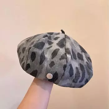 Vintage tie leopard print camouflage beret spring summer 2025 new versatile face small octagonal hat painter hat tide M56-58cm серый