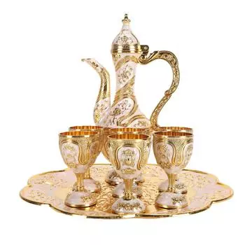 Vintage Turkish Tea Set Multifunctional Zinc Alloy Tea Pot Cups Set with Tea Tray for Party L разноцветный