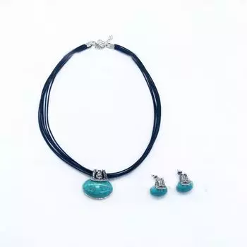 Vintage Turquoise Jewelry Sets Silver Women Necklaces Accessories Earrings