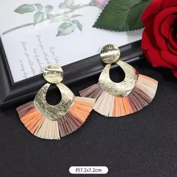 Vintage vacation rattan raffia stud earrings femininity beach earrings personalized earrings handmade earrings
