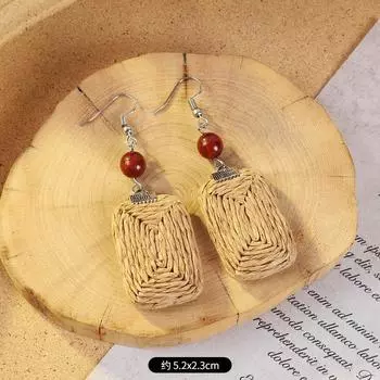 Vintage vacation style grass vine woven earrings Bohemian seaside niche exaggerated stud earrings women s earrings
