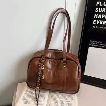 Винтажная женская сумка для боулинга из масляной вощеной кожи, сумка-подушка, сумка через плечо