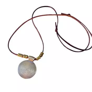 Vintage Women s Ethnic Faux Leather Spiral Disc Round Pendant Sweater Necklace ARI