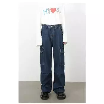 Vintage Work Jeans High Street Design Sense Loose Straight Casual Versatile Pants Straight Loose Jeans for Men Fashionable and Comfortable Pants XS синий