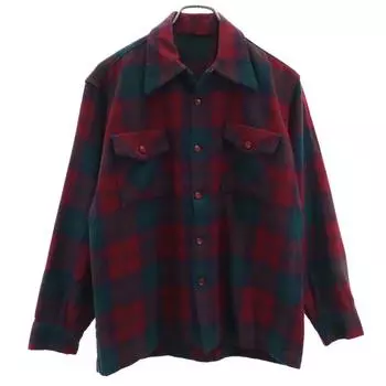 ВИНТАЖ 50-х 60-х годов Рубашка фланелевая мужская с открытым воротником, клетчатым узором, длинным рукавом, б/у