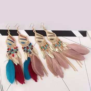 Винтаж элегантный длинный кулон висячие серьги с перьями женские ювелирные изделия подарок чёрный