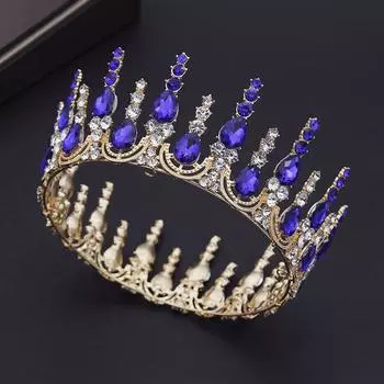 Винтаж Барокко Синий Кристалл Свадебная Корона Украшения Для Волос Свадебный Головной Убор Королева Король Невесты Диадемы Диадема Для Партии Выпускного Вечера Украшения серебро белый