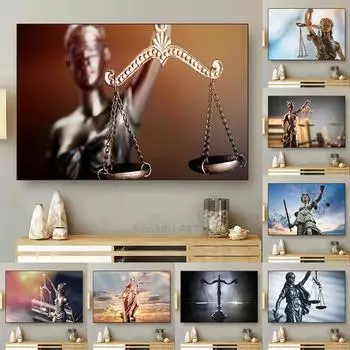 Винтаж Леди Правосудие Печать на холсте Баланс Весы HD Фотографии Холст Картина Плакаты Настенное искусство Адвокат Офис Декор Адвокат Подарок 21x30cm No Frame
