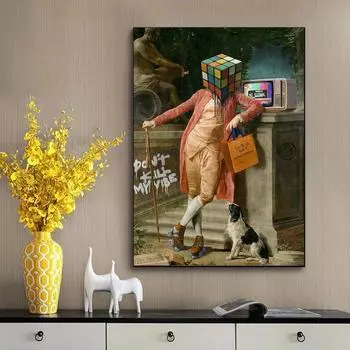 Винтаж Magic Cube Face Art Холст Картина Поп Абстрактные модные маски Работы Настенные принты плакатов Гостиная Домашние фотографии Декор 21x30cm No Frame белый