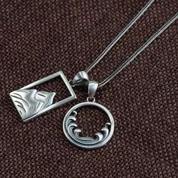 Винтаж S925 стерлингового серебра матовый тайский серебряный кулон пара деньги ювелирные изделия ожерелье друг друга кулон помолвка ювелирные изделия новый