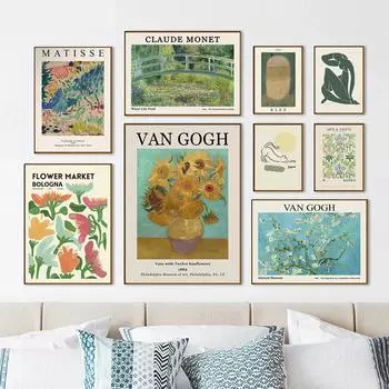 Винтаж Ван Гог Матисс Моне Пикассо Уильям плакат Абстрактная картина на холсте Цветочный рынок Настенные художественные фотографии Декор в гостиную 21x30cm No Framed