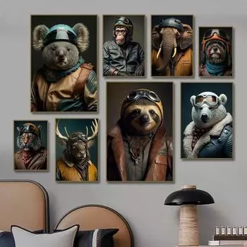 Винтаж велосипед животное тигр слон горилла медведь гостиная плакат картина маслом искусство дома стены 21cm30cm NoFrame