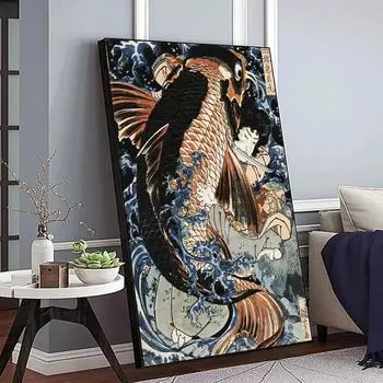 Винтаж Япония Укиё-Э Плакат Принт Самурай Монстр Искусство Эстетика Холст Картины Настенные Художественные Фотографии Гостиная Домашняя Роспись Декор Без Рамки 21*30cm