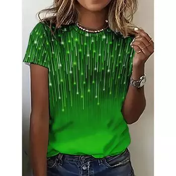 Винтажная 3D градиентная печать женская футболка 2024 летние топы с коротким рукавом и круглым вырезом повседневная женская футболка уличная одежда пуловер S