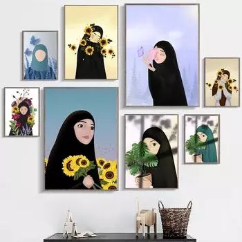 Винтажная абстрактная девушка с цветами в руках, женская настенная живопись на холсте, модный плакат на скандинавскую тему, настенные панно для гостиной без рамы 21cm30cm NoFrame