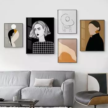 Винтажная абстрактная картина на холсте, скандинавский элегантный женский постер, эстетические настенные художественные картины для гостиной, современное украшение для дома 21cm30cm NoFrame