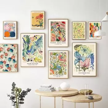 Винтажная эклектичная галерея, настенные художественные принты, Матисс Пол Клее, Хильма Аф Клинт, постер, красочные цветы, растение, холст, картина, Декор A4 21x30cm No Frame