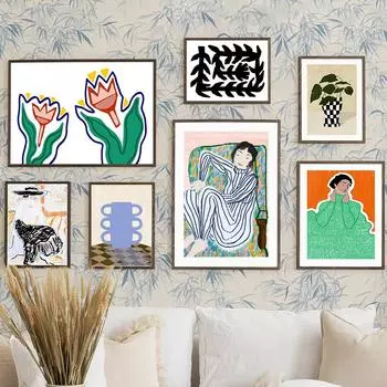 Винтажная акварельная картина на холсте, женский цветок, абстрактное настенное искусство, украшение для гостиной, фотографии и принты, постер для домашнего салона A4 21X30cm No Framed