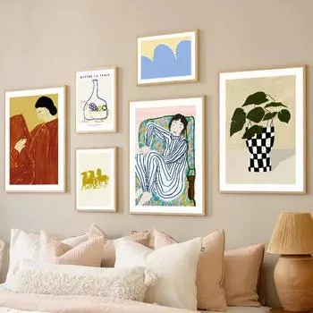 Винтажная акварельная живопись на холсте, абстрактная настенная живопись «Леди-цветок», украшение гостиной, картины и принты, постеры для домашнего салона 21x30cm No Framed