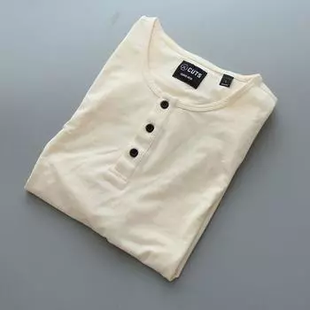 Винтажная эластичная хлопковая базовая футболка Tough Guy с коротким рукавом Beige L [about 85.00kg]]