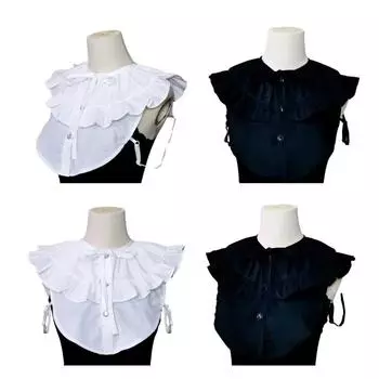 Винтажная элегантная милая блузка с рюшами на воротнике для девочек, воротник со съемным лацканом для женской полурубашки, шаль с воротником-петерпаном чёрный