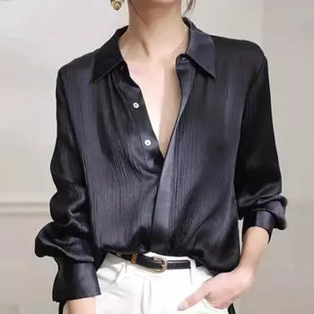 Винтажная элегантная офисная блузка с длинными рукавами, модная женская свободная простая рубашка, женские весенне-осенние повседневные женские топы 30244 S синий