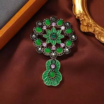 Винтажная элегантная зеленая брошь-подвеска со стразами, классическая винтажная одежда, брошь-куртка