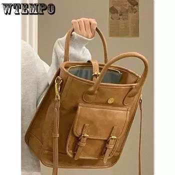 WTEMPO винтажные элегантные сумки женские ретро светло-коричневые одно плечевая сумка большой емкости PU молния сумка-мессенджер 25*28*8cm светло-коричневого