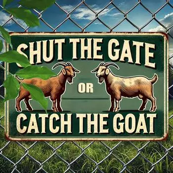 Винтажная алюминиевая табличка «Закрой дверь или поймай козу» — 8x12 дюймов | Забавное настенное искусство для дома, гаража, кафе, бара, сада чёрный
