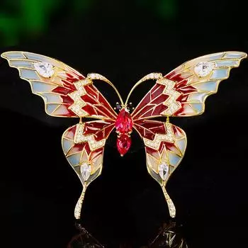 Винтажная эмалевая бабочка брошь булавка хрустальные броши со стразами ювелирные изделия подарки красный
