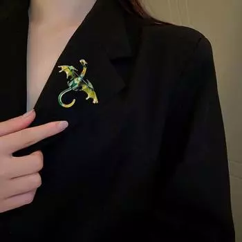 Винтажная эмалированная брошь в форме дракона, блестящие стразы, инкрустированная булавка в виде летающего дракона, унисекс, значок на лацкане, украшение одежды коричневый