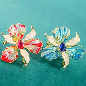 Винтажная эмалированная брошь в виде цветка со стразами, модная брошь с кристаллами, позолоченная красный