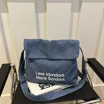 Винтажная американская джинсовая сумка большой емкости с алфавитом на плечо студенческая классная универсальная сумка-мессенджер синий