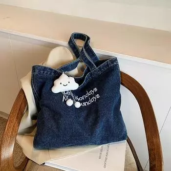 Винтажная американская джинсовая сумка из холста, большая вместительная сумка через плечо с вышивкой, универсальная сумка для поездок на работу и обратно для студентов