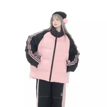 Винтажная американская одежда с цветовым сочетанием в полоску с хлопковой подкладкой, женская зимняя куртка для пар из утолщенной ткани M