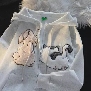 Винтажная американская высококачественная толстовка свободного кроя с вышитым рисунком и капюшоном на весну и осень Medium серый