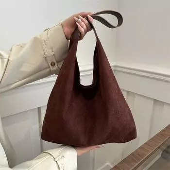 Винтажная эстетическая сумка из замши большой емкости, сумка через подмышку, сумка на одно плечо, простая сумка для поездок на работу чёрный