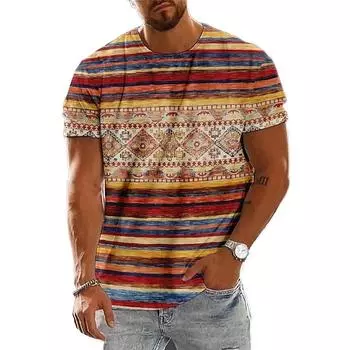 Винтажная этническая футболка с 3D-принтом, мужская одежда с круглым вырезом, свободная футболка с коротким рукавом, летняя свободная мужская уличная одежда XXS