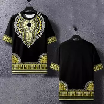 Винтажная этническая футболка с 3D принтом, одежда с круглым вырезом, мужские топы, футболка большого размера с короткими рукавами, летняя свободная мужская уличная одежда, мужская одежда S