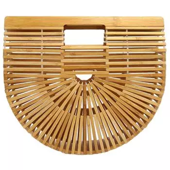 Винтажная бамбуковая сумка женская полукруглая плетеная сумка полая пляжная сумка для лета Small