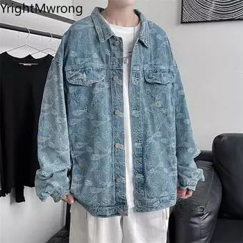 Винтажная бандана на пуговицах, джинсовое пальто, джинсовая куртка, осенне-осенняя свободная верхняя одежда с длинными рукавами, подходит для мужчин и женщин, наряд больших размеров S чёрный
