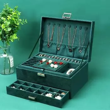 Винтажная бархатная шкатулка для хранения украшений, серьги, серьги, кольца, шкатулка для хранения украшений с замком S зелёный