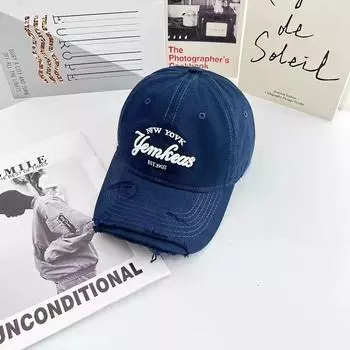 Винтажная бейсболка с вышитым английским алфавитом, рваная ковбойская кепка с загнутыми полями для пар M56-58cm белый