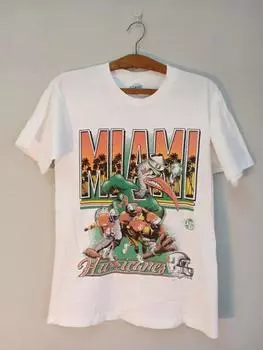 Винтажная белая футболка унисекс с логотипом Miami Hurricanes