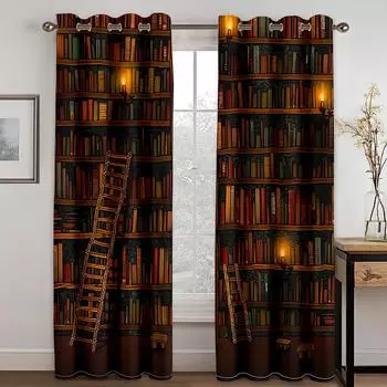 Винтажная библиотека книжная полка деревянная дверь амбара окна занавески шторы для детей спальня гостиная кухня дверь домашний декор 2 шт W50 X H130(CM)X2&Hook