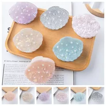 Винтажная блестящая ракушка-заколка для волос с нескользящей заколкой-крабом из жемчуга, блестящая пляжная заколка для волос из ракушки серебряный