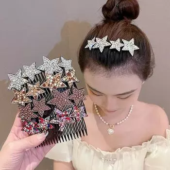 Винтажная блестящая расческа для волос со звездами и стразами, элегантные заколки для волос с геометрическим кристаллом, боковые заколки для волос, заколки для женщин, головные уборы, аксессуары для волос